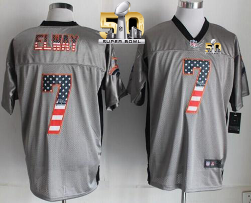 Nike Broncos #7 John Elway Grey Super Bowl 50 Men's Stitched NFL Elite USA Flag Fashion Jersey